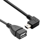 90度ミニUSBオスからUSB 2.0 AFアダプターケーブル OTG機能付き、長さ：13cm、右角ミニUSB、13cm