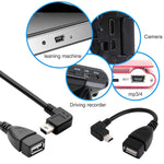 90度ミニUSBオスからUSB 2.0 AFアダプターケーブル OTG機能付き、長さ：13cm、右角ミニUSB、13cm