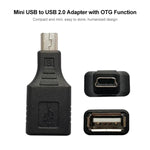 ミニUSBオスからUSB 2.0メスアダプター OTG機能付き、USBメス