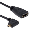 17cm 90度マイクロHDMI 右向きオスからHDMIメスケーブルアダプター、右角、長さ：17cm