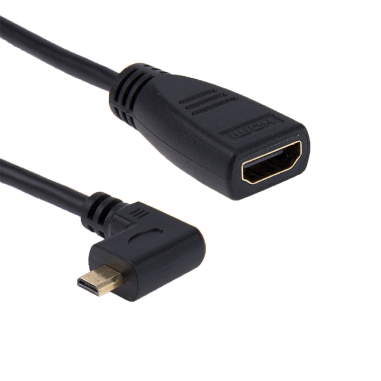 17cm 90度マイクロHDMI 右向きオスからHDMIメスケーブルアダプター、右角、長さ：17cm