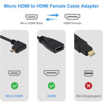 17cm 90度マイクロHDMI 右向きオスからHDMIメスケーブルアダプター、右角、長さ：17cm