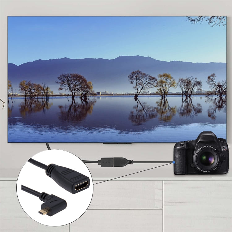17cm 90度マイクロHDMI 右向きオスからHDMIメスケーブルアダプター、右角、長さ：17cm