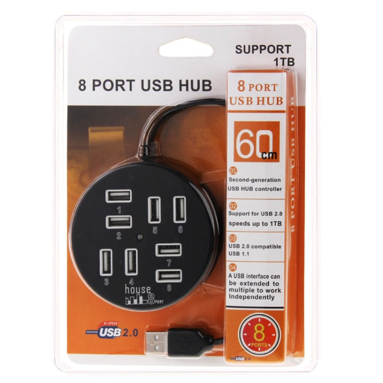 高速8ポートUSB 2.0ポータブルラウンドハブ、長さ：60cmラウンドサーキュラー8ポートUSB 2.0ハブマルチポートスプリッター拡張アダプターラップトップノートPC対応、1TBモバイルHDD対応、ラウンドサーキュラー（ホワイト）、ラウンドサーキュラー（ブラック）
