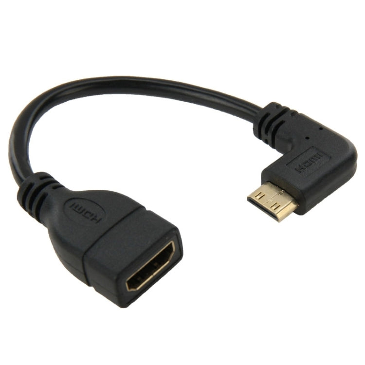 16cm金メッキミニHDMIオスからHDMI19ピンメスケーブル、90度右角度、右角度ミニHDMIからHDMIへ