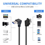 90度 USB 3.0 to Micro 3.0 データケーブル Galaxy Note III / N9000用、長さ：26cm