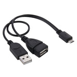マイクロUSBからUSB 2.0オス＆USB 2.0メスホストOTG変換アダプターケーブル、長さ：約30cm、マイクロUSBからUSB 2.0 AM+AF