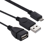 マイクロUSBからUSB 2.0オス＆USB 2.0メスホストOTG変換アダプターケーブル、長さ：約30cm、マイクロUSBからUSB 2.0 AM+AF