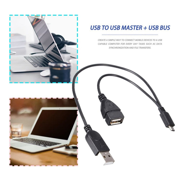 マイクロUSBからUSB 2.0オス＆USB 2.0メスホストOTG変換アダプターケーブル、長さ：約30cm、マイクロUSBからUSB 2.0 AM+AF