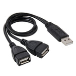 USB 2.0 オス to 2ポート USB メスジャックアダプターケーブル パソコン／ノートパソコン用、長さ：約30cm、USB 2.0 AM to 2 USB 2.0 AF