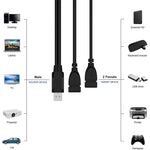 USB 2.0 オス to 2ポート USB メスジャックアダプターケーブル パソコン／ノートパソコン用、長さ：約30cm、USB 2.0 AM to 2 USB 2.0 AF