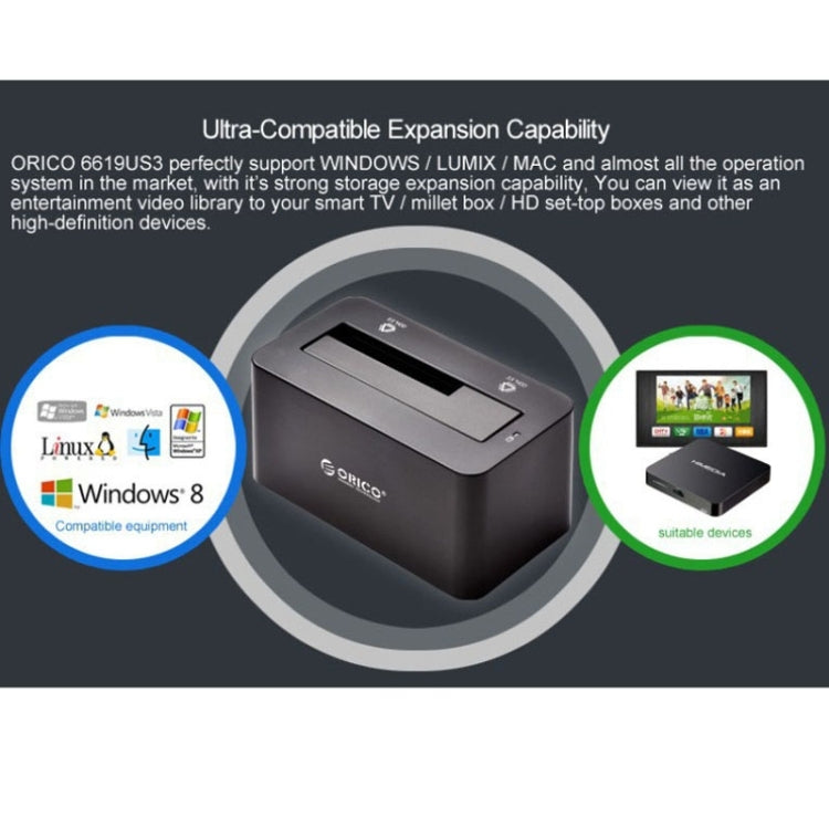 ORICO 6619US3 5Gbps スーパー スピード USB 3.0 to SATA ハードドライブドッキングステーション 2.5インチ / 3.5インチハードドライブ用、6619US3