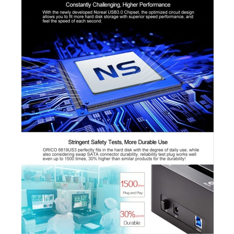 ORICO 6619US3 5Gbps スーパー スピード USB 3.0 to SATA ハードドライブドッキングステーション 2.5インチ / 3.5インチハードドライブ用、6619US3