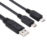 USB 2.0オス - 2本のマイクロUSBオスケーブル、長さ：約30cm、USB 2.0 AM から 2本のマイクロUSBへ