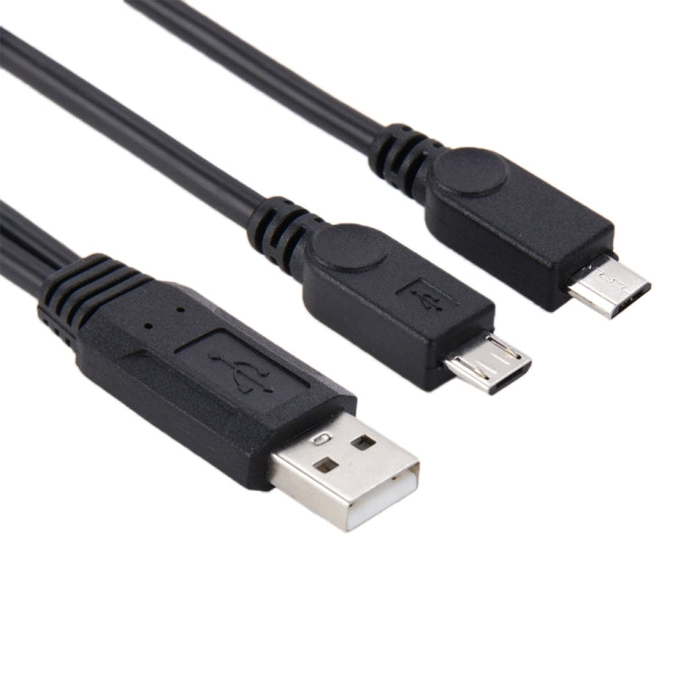 USB 2.0オス - 2本のマイクロUSBオスケーブル、長さ：約30cm、USB 2.0 AM から 2本のマイクロUSBへ