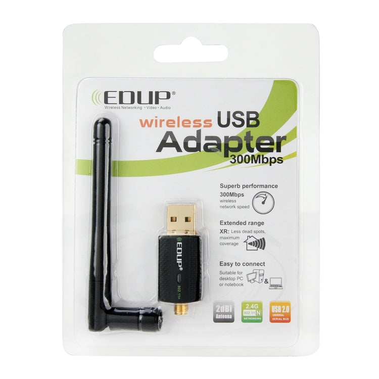 EDUP EP-N1581 ミニUSB WiFi 802.11n/g/b 300Mbps 2.4GHz 無線アダプター 外部アンテナ、EP-N1581