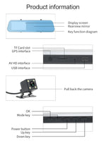 フルHD 1080P 4.3インチスクリーン表示デュアルカメラ車両DVR、140度広角視野、ナイトビジョン／駐車監視／ループ録画／動体検知／Gセンサー／TFカード対応、4.3インチ