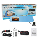 フルHD 1080P 4.3インチスクリーン表示デュアルカメラ車両DVR、140度広角視野、ナイトビジョン／駐車監視／ループ録画／動体検知／Gセンサー／TFカード対応、4.3インチ