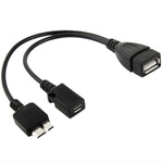 USB AF to マイクロUSB 3.0 + マイクロUSB 2.0 ケーブル Galaxy Note III / N9000用、長さ：20cm（ブラック）