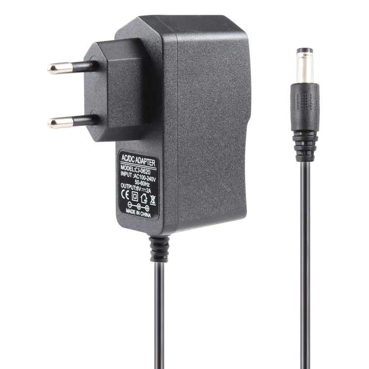 EUプラグ AC 100-240VからDC 6V 2A電源アダプター、先端: 5.5 x 2.1mm、ケーブル長: 1.1m、EUプラグ DC 6V 2A