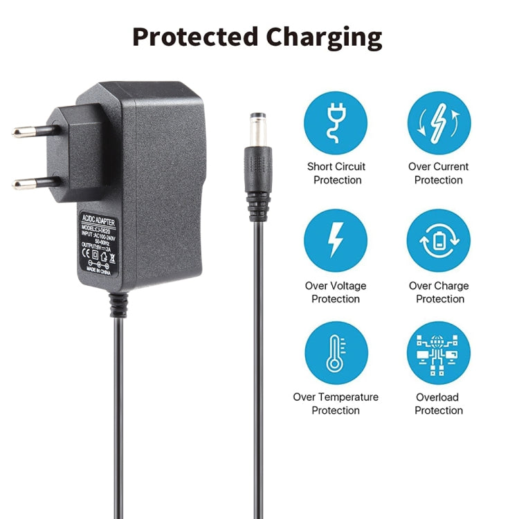 EUプラグ AC 100-240VからDC 6V 2A電源アダプター、先端: 5.5 x 2.1mm、ケーブル長: 1.1m、EUプラグ DC 6V 2A