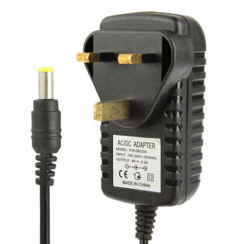高品質UKプラグ AC 100-240VからDC 9V 2A電源アダプター、先端: 5.5 x 2.1mm、ケーブル長: 1m、UKプラグ DC 9V 2A