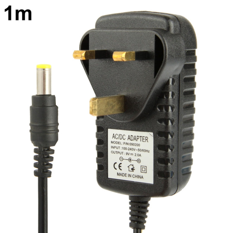 高品質UKプラグ AC 100-240VからDC 9V 2A電源アダプター、先端: 5.5 x 2.1mm、ケーブル長: 1m、UKプラグ DC 9V 2A