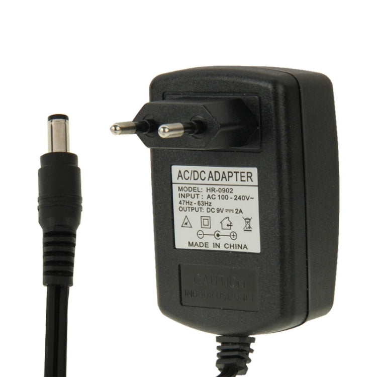 高品質 EUプラグ AC 100-240V から DC 9V 2A 電源アダプター、先端：5.5 x 2.1mm、ケーブル長：1m、EUプラグ DC 9V 2A