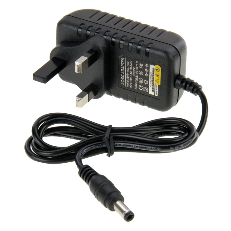 UKプラグ AC 100-240V から DC 12V 1A 電源アダプター、先端：5.5 x 2.1mm、ケーブル長：約90cm、DC 12V 1A、UKプラグ