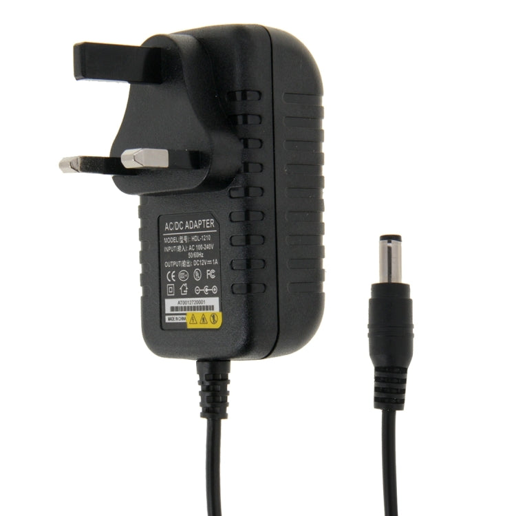 UKプラグ AC 100-240V から DC 12V 1A 電源アダプター、先端：5.5 x 2.1mm、ケーブル長：約90cm、DC 12V 1A、UKプラグ