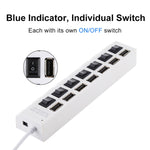 7ポートUSBハブ 2.0 USB分配器 高速480Mbps ON/OFFスイッチ付き / 7LED, 7ポート（ホワイト）、7ポート（ブラック）