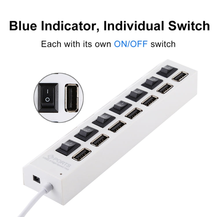7ポートUSBハブ 2.0 USB分配器 高速480Mbps ON/OFFスイッチ付き / 7LED, 7ポート（ホワイト）、7ポート（ブラック）