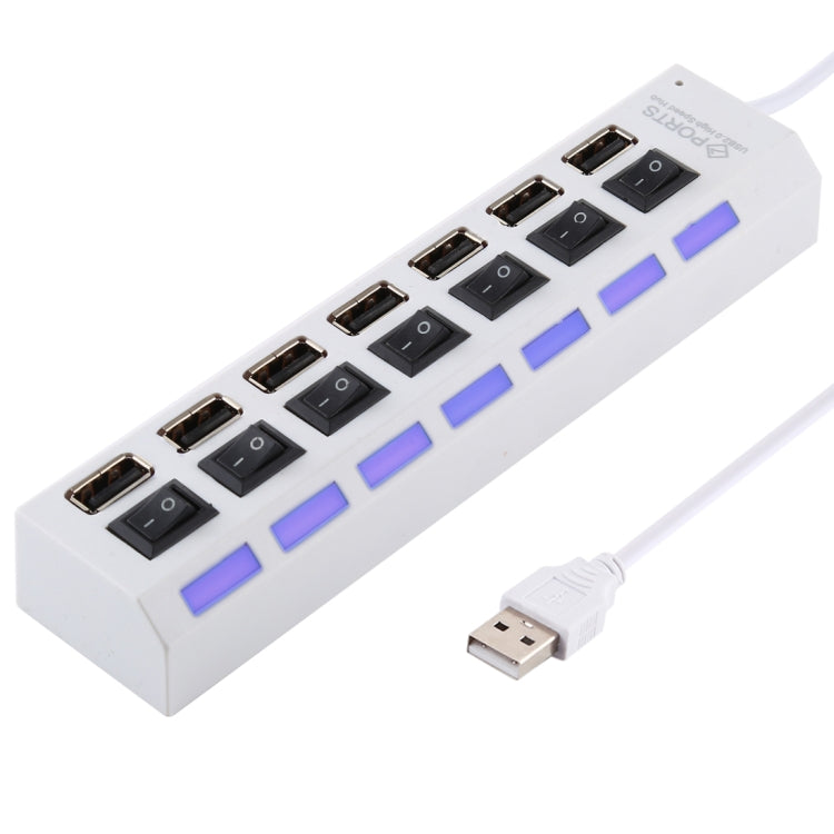 7ポートUSBハブ 2.0 USB分配器 高速480Mbps ON/OFFスイッチ付き / 7LED, 7ポート（ホワイト）、7ポート（ブラック）