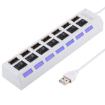 7ポートUSBハブ 2.0 USB分配器 高速480Mbps ON/OFFスイッチ付き / 7LED, 7ポート（ホワイト）、7ポート（ブラック）