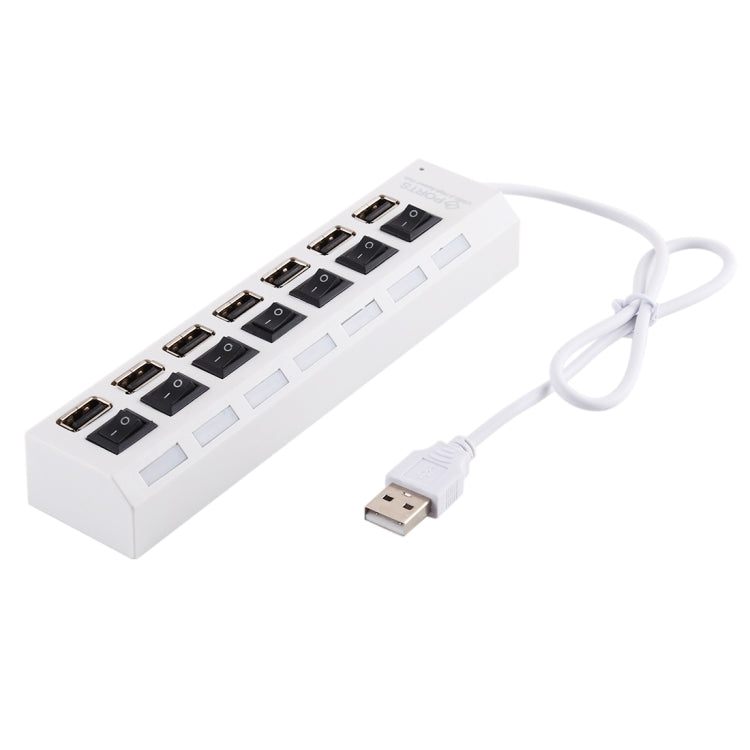 7ポートUSBハブ 2.0 USB分配器 高速480Mbps ON/OFFスイッチ付き / 7LED, 7ポート（ホワイト）、7ポート（ブラック）