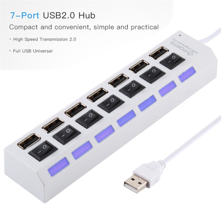 7ポートUSBハブ 2.0 USB分配器 高速480Mbps ON/OFFスイッチ付き / 7LED, 7ポート（ホワイト）、7ポート（ブラック）