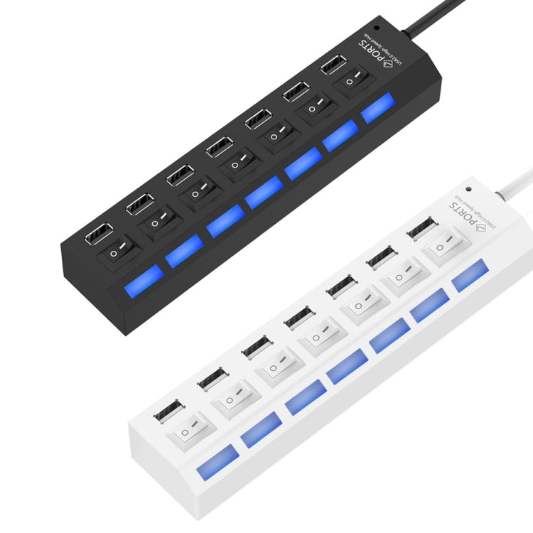 7ポートUSBハブ 2.0 USB分配器 高速480Mbps ON/OFFスイッチ付き / 7LED, 7ポート（ホワイト）、7ポート（ブラック）