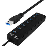 7ポート USB 3.0 ハブ 各データ転送ポートに個別スイッチ付き、7ポート（ブラック）