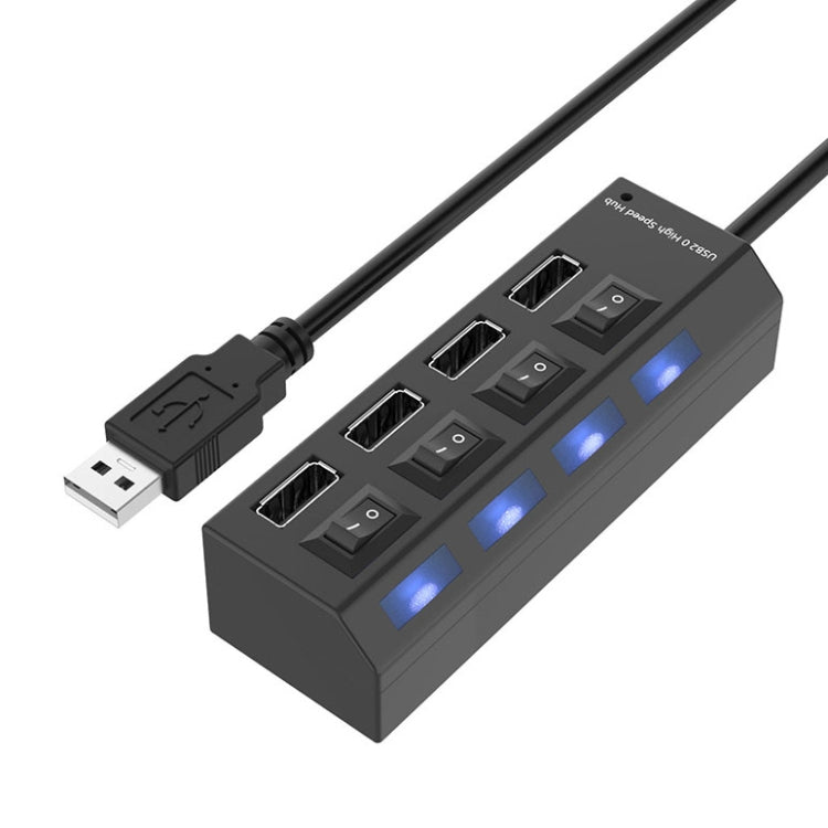 4ポートUSBハブ 2.0 USB分配器 高速480Mbps ON/OFFスイッチ付き 4LED 4ポート4LED（ブラック）