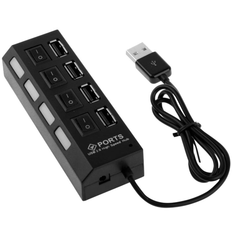 4ポートUSBハブ 2.0 USB分配器 高速480Mbps ON/OFFスイッチ付き 4LED 4ポート4LED（ブラック）