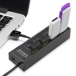 4ポートUSBハブ 2.0 USB分配器 高速480Mbps ON/OFFスイッチ付き 4LED 4ポート4LED（ブラック）
