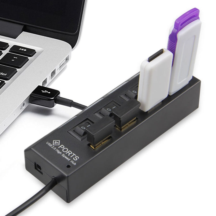 4ポートUSBハブ 2.0 USB分配器 高速480Mbps ON/OFFスイッチ付き 4LED 4ポート4LED（ブラック）
