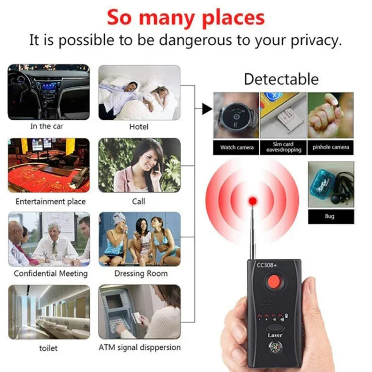 CC308+ マルチ検出器 全周波数 オールラウンド検出器 隠しミニカメラ / IPレンズ / GMS / RF信号検出器ファインダー、CC308+ 検出器
