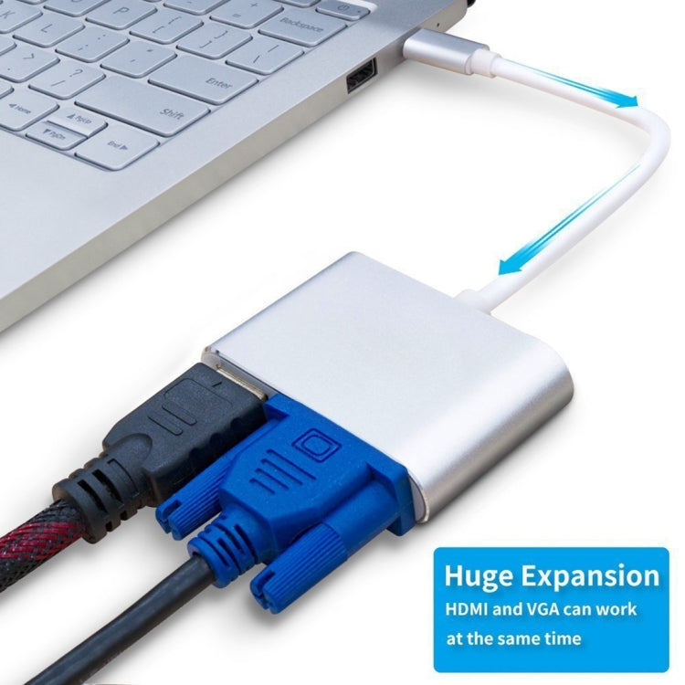 2 in 1 VGA＆HDMIメスからUSB-C / Type-Cオスハブスプリッターアダプター、VGA+HDMI