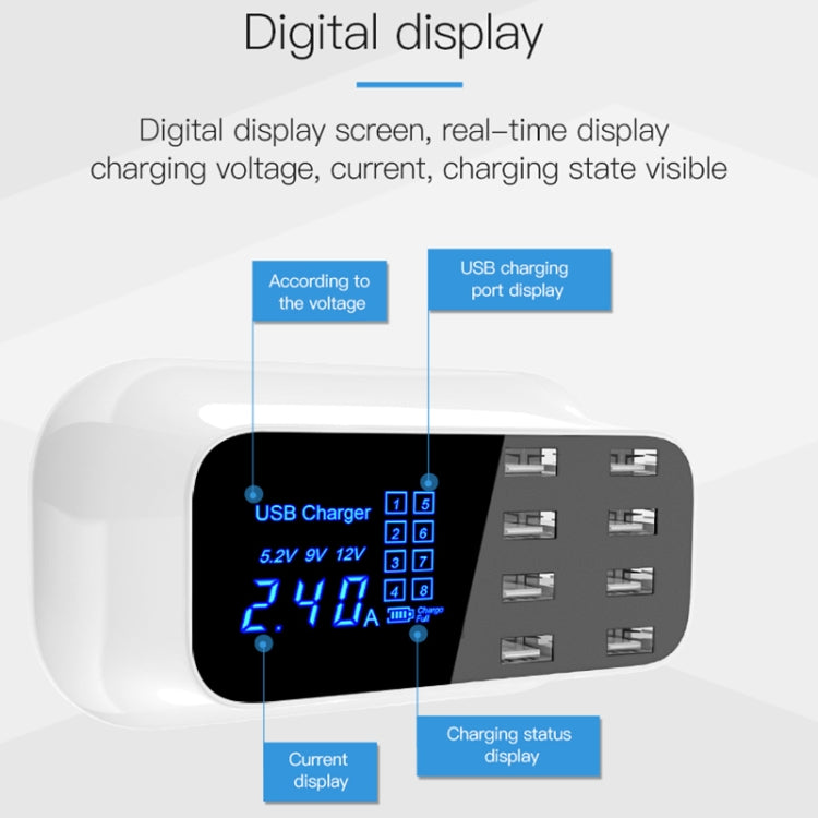 YC-CDA19A 8ポートUSB 多機能 40W インテリジェントデジタルディスプレイ急速充電ドック、UKプラグ、SAS1049A、SAS1049B、SAS1049C