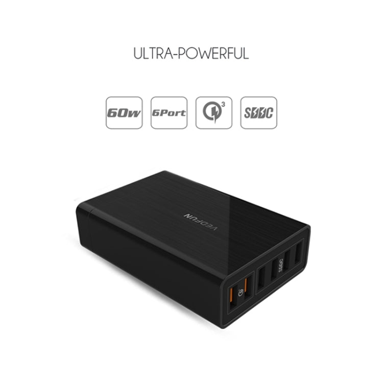 VEDFUN TurboCube D620 6ポート クイックチャージ3.0 + SDDCテクノロジー USB充電器、EU/US/UKプラグ