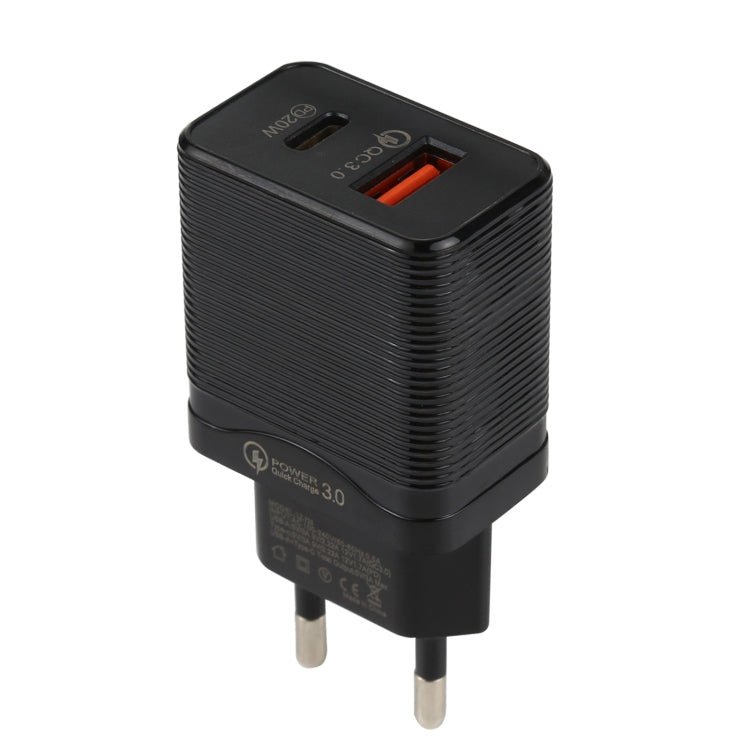 LZ-728 QC 3.0 USB + PD 20W USB-C / タイプC高速トラベル充電器 EUプラグ EUプラグ