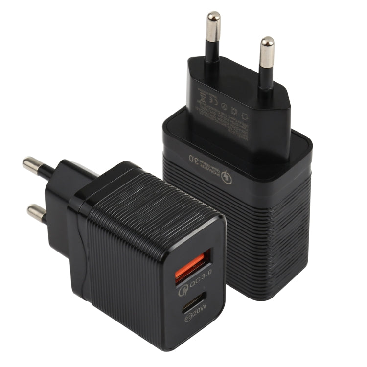 LZ-728 QC 3.0 USB + PD 20W USB-C / タイプC高速トラベル充電器 EUプラグ EUプラグ