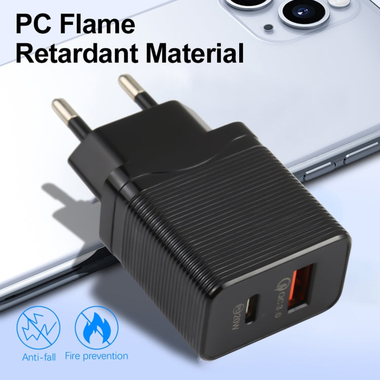 LZ-728 QC 3.0 USB + PD 20W USB-C / タイプC高速トラベル充電器 EUプラグ EUプラグ