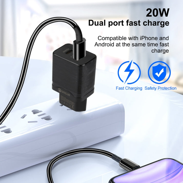 LZ-728 QC 3.0 USB + PD 20W USB-C / タイプC高速トラベル充電器 EUプラグ EUプラグ